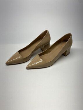 LK Bennett Womens Sloane Beige Patent Leather Block Courts Heel Shoe Sz 37 US 6
